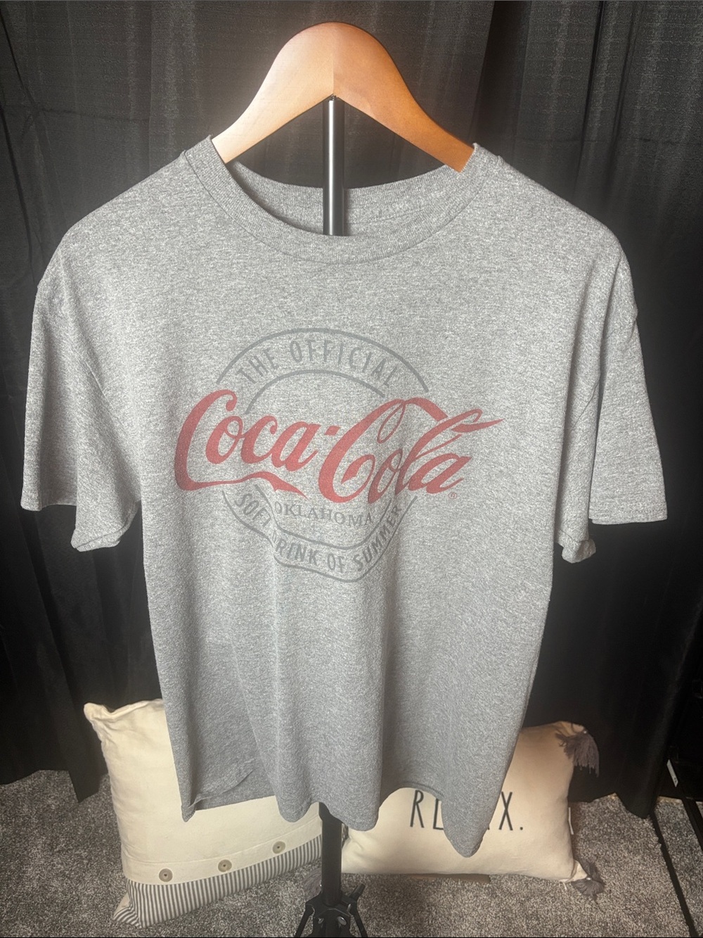 Coca Cola Gray Short Sleeve Tee with Red Logo- With Oklahoma in design
